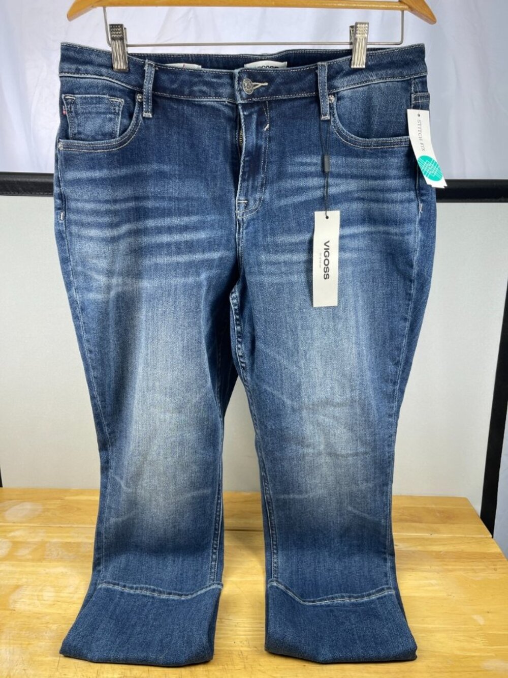 Vigoss Marley Straight Jeans Womens 14 Blue Stretch Mid Rise Dark Wash